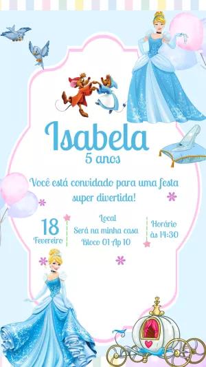 Convite de Aniversário Cinderela e a Carruagem para Editar