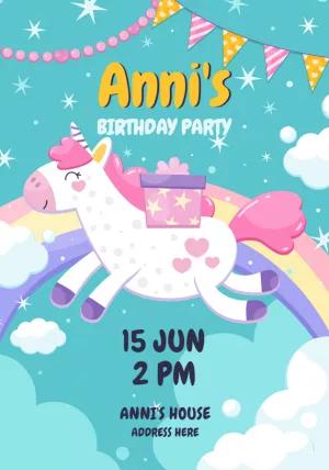 Editable Unicorn Birthday Party Invitation