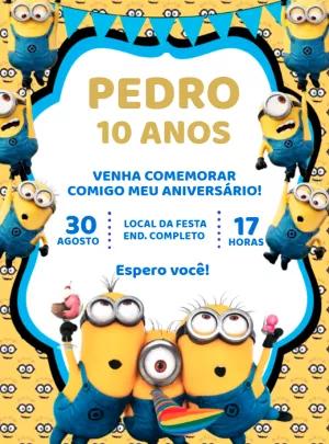 Convite de Aniversário Minions para Editar e Enviar Online