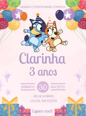 Convite de Aniversário Bluey e Bingo para Editar Online