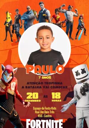 Convite de Aniversário Fortnite com Foto para Editar Online