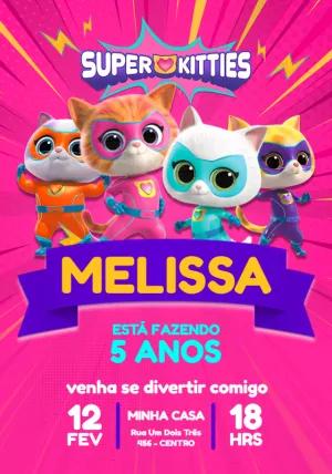 Convite Aniversário Super Kitties Menina para Editar Online