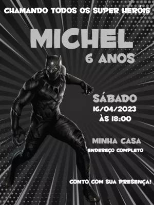 Convite de Aniversário Pantera Negra para Editar Online e Enviar
