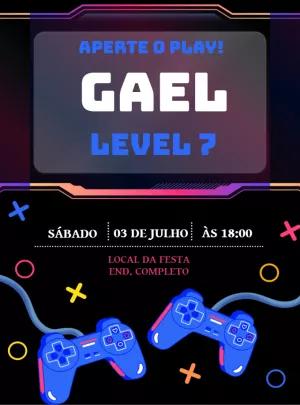 Convite de Aniversário Video Game com Controles para Editar