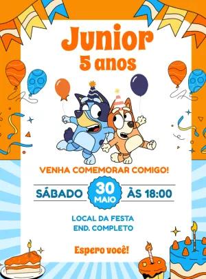 Convite de Aniversário Bluey e Bingo para Editar Online