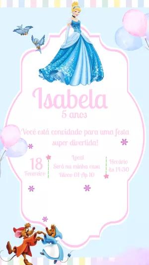 Convite de Aniversário Cinderela Editável Online