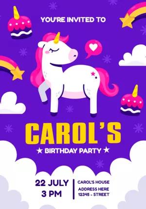 Editable Unicorn Birthday Party Invitation