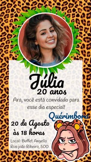 Convite Aniversário Oncinha com Foto para Editar Online