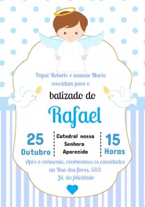 Convite de Batizado Menino Anjo Azul para Editar Online