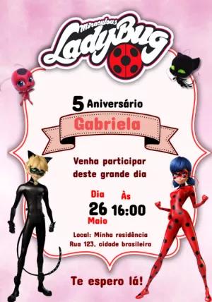 Convite Aniversário Ladybug Miraculous para Editar Online