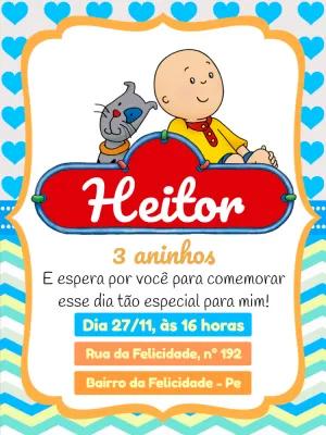 Convite de Aniversário Caillou Editável Online para Imprimir