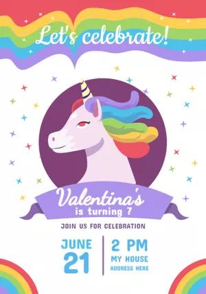 Editable Rainbow Unicorn Birthday Invitation