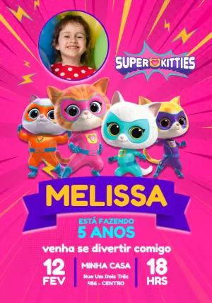 Convite de Aniversário Super Kitties com Foto para Editar