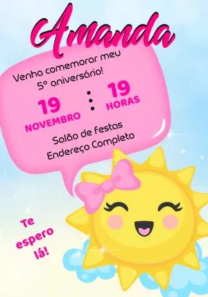 Convite Aniversário Raio de Sol Menina para Editar Online