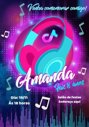 Convite de Aniversário TikTok Neon para Editar Online