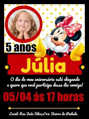 Convite de Aniversário Minnie com Foto para Editar Online
