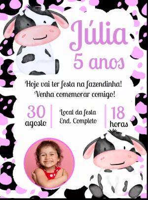 Convite de Aniversário Vaquinha com Foto para Editar Online