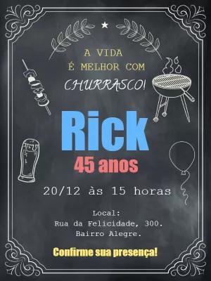 Convite de Aniversário Churrasco Chalkboard para Editar Online