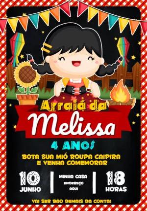 Convite Aniversário Festa Junina Menina Caipira para Editar