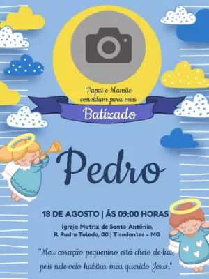 Convite de Batizado com Foto e Anjinhos para Editar Online