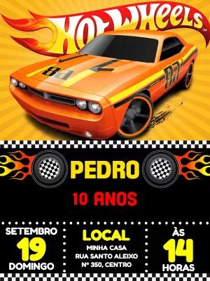 Convite de Aniversário Hot Wheels Editável para Imprimir