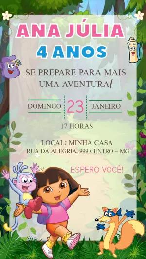 Convite Aniversário Dora Aventureira com Personagens para Editar