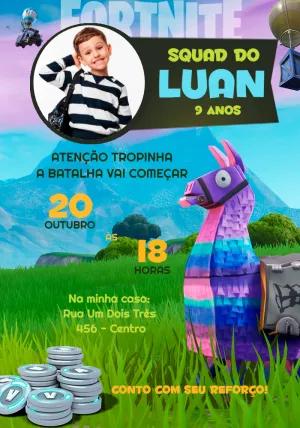 Convite Aniversário Fortnite com Foto para Editar Online
