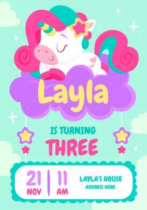 Cute Unicorn Birthday Invitation Template to Edit Online