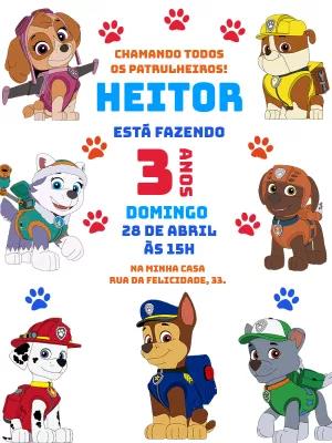 Convite de Aniversário Patrulha Canina para Editar Online