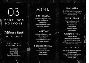 Menu de Casamento Mármore Preto Elegante para Editar Online