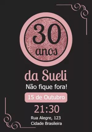 Convite de Aniversário 30 Anos Glitter para Editar Online