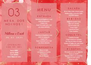 Menu de Casamento Vermelho e Dourado para Editar Online