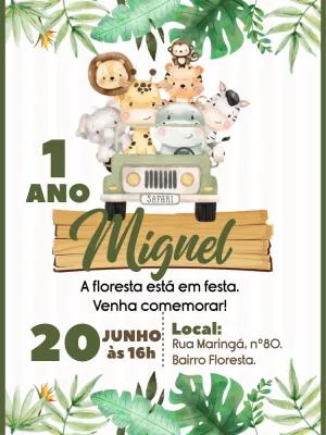 Convite de Aniversário Safari com Animais Fofos para Editar