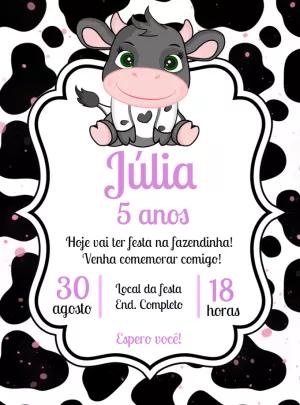 Convite Aniversário Vaquinha Fofa para Editar Online e Imprimir