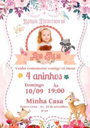Convite Aniversário Bosque Encantado com Foto para Editar Online