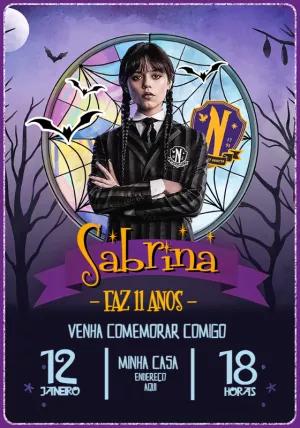 Convite de Aniversário Wandinha Addams para Editar Online