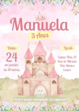 Convite Aniversário Castelo de Princesa Rosa para Editar Online