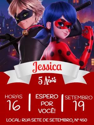 Convite de Aniversário Ladybug e Cat Noir para Editar Online