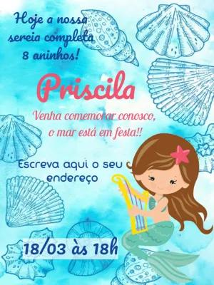 Convite Aniversário Sereia Fundo do Mar para Editar Online