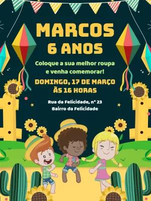 Convite Aniversário Festa Junina Infantil para Editar Online