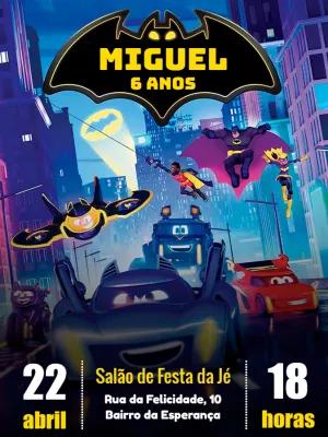 Convite de Aniversário Batwheels com Heróis para Editar