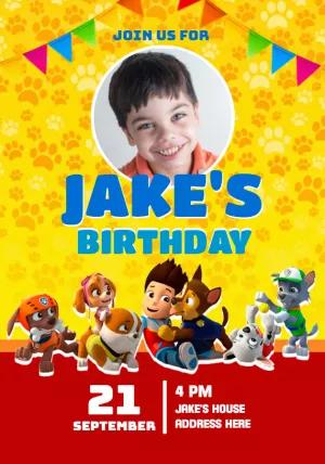 Paw Patrol Birthday Invitation with Photo to Edit Online