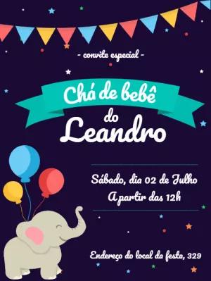 Convite Chá de Bebê Elefantinho para Editar Online