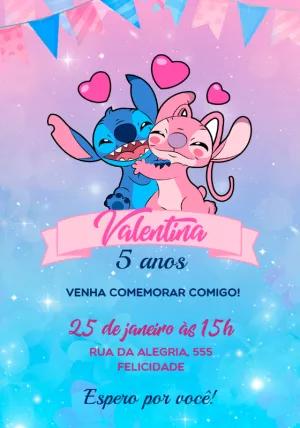 Convite de Aniversário Stitch e Angel para Editar Online