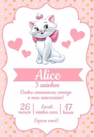 Convite Aniversário Gatinha Marie Rosa para Editar Online