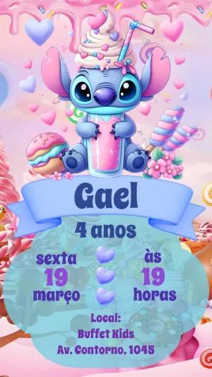Convite Aniversário Stitch Fofo para Editar Online