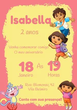 Convite Aniversário Dora Aventureira para Editar Online
