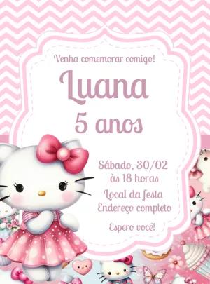 Convite Aniversário Hello Kitty Rosa para Editar Online