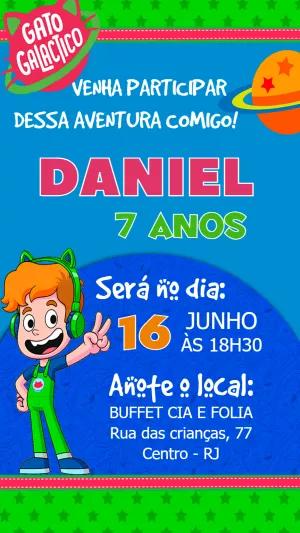 Convite Aniversário Gato Galáctico para Editar Online