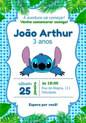 Convite Aniversário Stitch para Editar Online e Imprimir